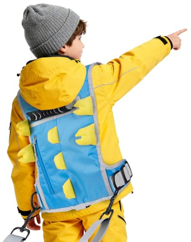 BOOSTEADY Harnais de Ski et de Snowboard pour Enfant, Harnais d'Entraînement pour Ski en Forme de Dinosaure avec Laisse Réglable & Boucle en Métal, Enseignement du Contrôle la Vitesse, Bleu