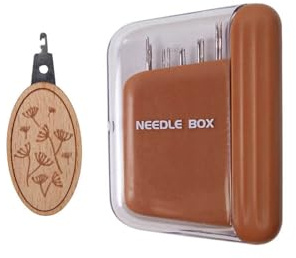 10 agujas de acero inoxidable para coser a mano con soporte e enhebrador para coser bordado, manualidades