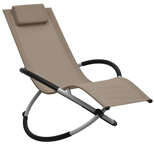 QUAHEAS Barnsolstol, stål, taupe, 60,5 x 121 x 59,5 cm, vikbar med kudde, robust utomhus schäslong för trädgård, pool och terrass