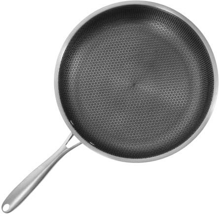 Hoement Padella a Nido d'Ape in Acciaio 30 CM Antiaderente per Piani Cottura a Induzione con Manico Ergonomico Leggera e Resistente per Uso Domestico