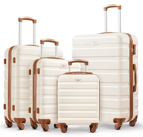 Suitour 4 Piece Luggage Sets, Hard Shell Suitcase Set with Spinner Wheels 16 20 24 28inch Travel Sets(Beige Tan)