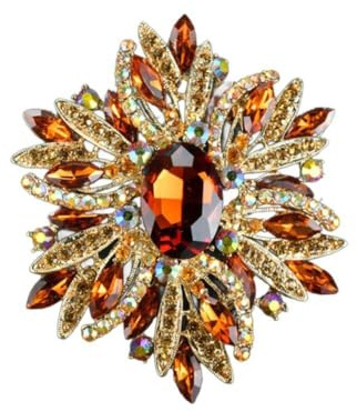 Rhinestone Crystal Flower Brooch Vintage Colorful Elegant Floral Statement Brooch Pin for Wedding Party Clothing Accessory-brown