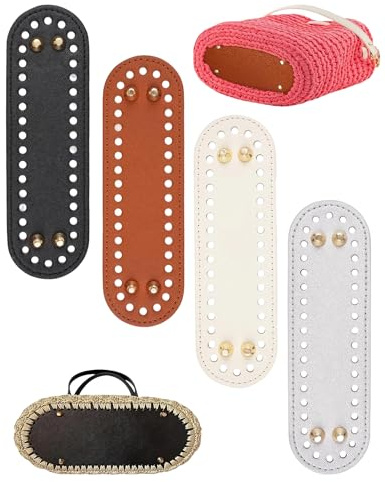 Fonyiunce 4 Pezzi Fondi per Borse Uncinetto 18.5x5cm con 38 Fori, PU Fondo Borsa Riutilizzabile per Sacchetto A Maglia, Borsa A Tracolla Fai Da Te, Accessori All'Uncinetto