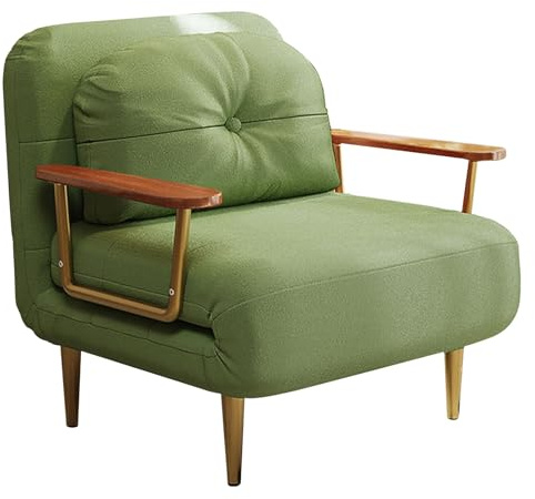 Verstellbarer, umwandelbarer Schlafsofa mit Armlehnen aus Holz – klappbarer Loungesessel für Wohnzimmer, Schlafzimmer und Büro – kompakte grüne Chaiselongue (80 cm)