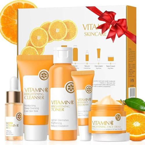 Kit de soins de la peau à la vitamine C, pour adolescentes, filles et femmes, soin du visage, solution tonique hydratante, avec nettoyant pour le visage, crème pour les yeux, crème pour les yeux