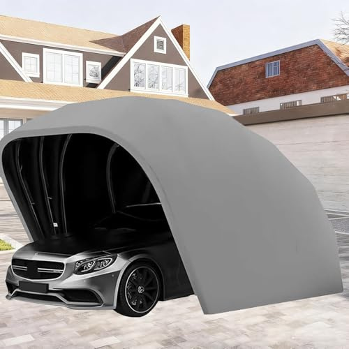 Vikbar infällbar bilmarkis, halvautomatiskt garageskydd, bärbart utomhus biltält, hållbart grått skydd