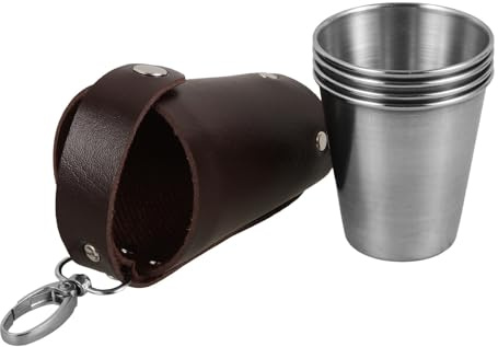 Zerodeko Set de 5 Copas de Licor de Acero Inoxidable Portátil de 70ml, Resistentes Oxidación Prueba de Roturas, con Funda para Uso en Cocina y Discoteca