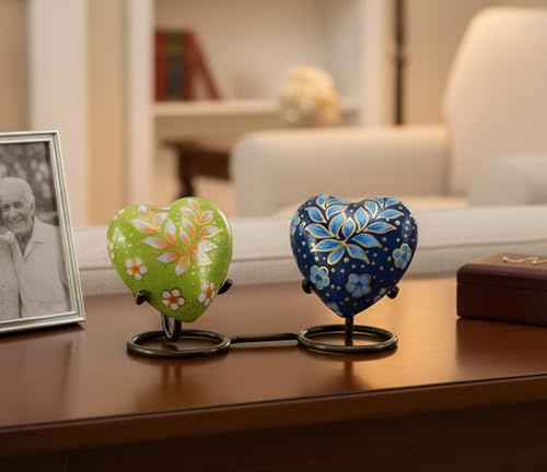 Esplanade Urne funéraire en Forme de cœur – Paire de 2 avec Support – Pot commémoratif | Urnes en métal | Urnes funéraires | Souvenir commémoratif | Urnes en Laiton | Urnes Doubles…