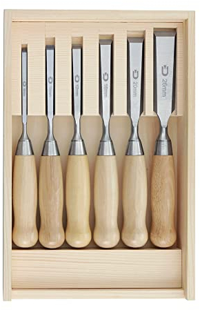 DICTUM® Stemmeisen-Satz, kurze Bauform, 6-teilig, in Holzkassette