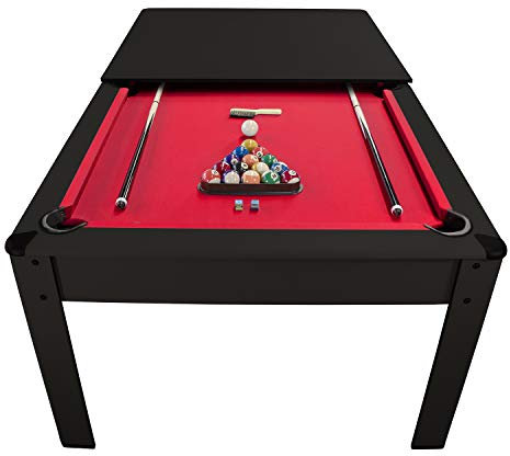 Billard Américain Harmony 6Ft - 206,5 x 116,5 x 80 cm avec Accessoires et Plateau dînatoire - Couleur Ebène (Noir) et Tapis Rouge
