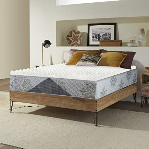 Nutan 3-Inch High Density Convoluted Egg Shell Breathable Foam Topper,Adds Comfort to Mattress, Queen, White