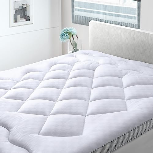 BedStory Cubrecolchón para Cama Individual, Suave y Esponjoso Acolchado Individual con Relleno de Fibra Completa 3D, cubrecolchón refrescante de 6 cm de Grosor, Lujoso, Correas de Esquina