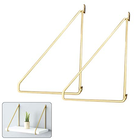 Hängende DIY Home Schlafzimmer Wohnzimmer Wanddekoration Regalhalterung,Metall Schmiedeeisen Dreieck Regalwinkel,Schwimmende Regalträger,mit Zubehör,2 Pcs (15cm/5.9in,Golden)