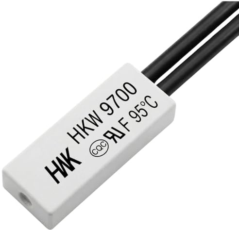 Lumonic HKW9700 Temperaturschalter flach | 95°C ± 5°C | Öffner NC | max. AC 250V/5A | max. DC 24V/8A | Kabel 70mm | 21x8x4mm | Thermoschalter, Bimetall, KSD9700 | Motoren, Netzteile, Heizlüfter