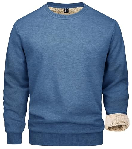 MAGCOMSEN Herren Winter Sweatshirt Fleece Pullover Gefüttert Sport Pulli Warm Langarm Shirt mit Rundhalsausschnitt