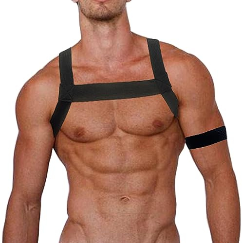 ZUYPSK Herren Schultergurt Brust Harness Geschirr Männer Body Bandage Geschirr Unterwäsche Elastische Schulter Muskel Bänder mit Armband Clubwear