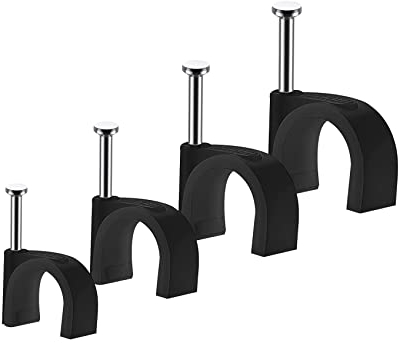 Abnii Cable Clips, 400 Pcs Wire Clips Durable Black Round, 4 Size 4mm 6mm 8mm 10mm,Cable Tacks Wire Tidy Clips,Black-4/6/8/10mm