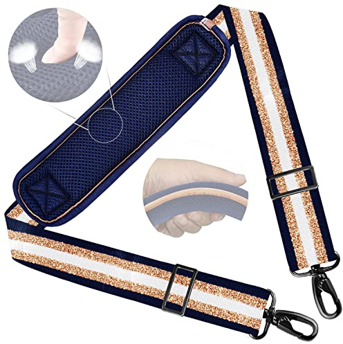 Väska Axelrem 58 Universal Axelrem med Ultratjocka Fasta Vadderade och Dubbla Balansspännen & Metallvridbara Krokar för Portfölj, Resväska, Sportväskor, Laptopväska, Crossbody etc,Blåguld