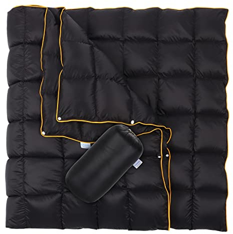 Lvkiss Down campingfilt, 100 % ankdun fyllning håller värmen inne och kylan ute, stor, bärbar, vattentålig, för vandring, utomhus, överlevnad (svart, 184 cm x 199 cm)