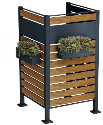 Metzler® Mülltonnenzaun mit Sichtschutz und Modularsystem aus Stahl in Holzoptik RAL 7016, wetterfest & rostfrei, passend für 120l/240l, einfache Montage, erweiterbar, 10 Jahre Ersatzteilverfügbarkeit