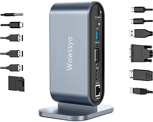 Wowssyo USB C HDTV Hub, 12 in 1 USB C HDTV 4K Adapter, PD 100 W, 4 USB 3.0,SD/TF, Ethernet, VGA, Audio, MacBook Air/MacBook Pro Adapter, iPad Adapter, HP, Switch,Laptop und andere Typ C Geräte