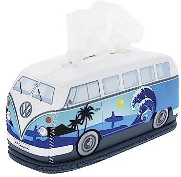 BRISA VW Collection - Volkswagen Neopren Kosmetik-Servietten-Spender-Papier-Taschentuch-Tissue-Box fürs Bad im T1 Bulli Bus Design (Surf/Blau)