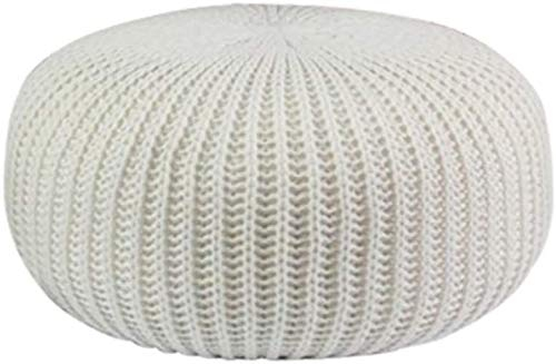 Fußhocker, runder Pouf, Ottomane, Hocker aus geflochtener Baumwolle, gestrickt, Sitzsack, Bodenstuhl, handgefertigt (weiß, 50 x 50 x 30 cm (20 x 20 x 12 Zoll))