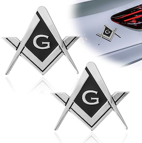 2Pcs Masonic Car Emblem 2.75 Compass Auto Truck Metal Decal, Mason Square Auto Motorcycle Gift Automobile Decoration Accessories