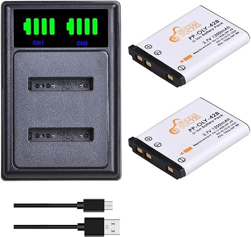 Pickle Power 2Pcs EN-EL10 Li-40B Li-42B NP-45 Battery and Charger for Olympus μ1060, μ700, TG-320, μ760, for Fujifilm NP-80, NP-82, jx500, for KODAK KLIC-7006, for Pentax D-LI63 D-Li108
