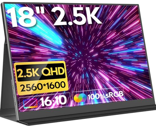 OUNSHLI Laptop Monitor 18 Inch 2.5k 2560 x 1600 Large Monitor Portable 16:10 100% sRGB FreeSync Portable HDR Gaming Monitor for Mac Switch Xbox PS4/5