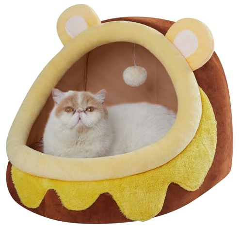 Jiupety Kattgrotta, Kattbädd med Avtagbara och Tvättbara Kuddar, Mjuk och Bekväm Kattbädd, Katthus Katttält för Katter och Valpar, Cat Bed Cat House, Honeypot, L