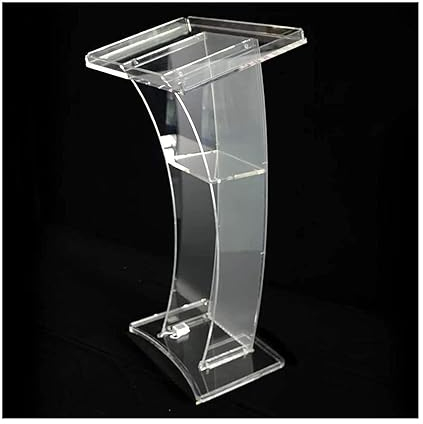 ASSICON Schräges Podium Transparentes Kristall-Podium, Acryl-Podium, Empfangspult, Konferenz-Sprechpult mit bunten Lichtern für Klassenzimmer, Büros, Restaurants Bodenstehendes Podium