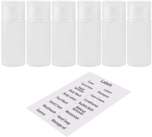 DNSEN Reiseflaschen für Toilettenartikel, TSA-geprüft, auslaufsicher, zusammendrückbar, Kunststoff, leer, Reisegröße, nachfüllbare Flüssigkeitsbehälter mit Etiketten, 6 Stück