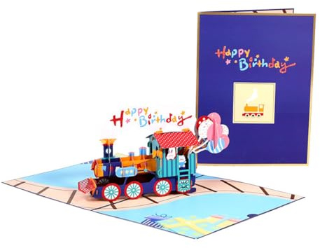 Schevem Geburtstagskarte für Junge, 3D Pop up Grußkarte mit Zug, Happy Birthday Eisenbahnkarte mit Umschlag, für Jungen Kinder Zugliebhaber Postkarten
