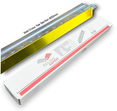 10x Suspended Ceiling Grid Component, Gold Cross Tee Section 600mm x 24mm T24 T600 for Suspension Metal Frame System Bar Replacements