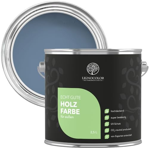 Lignocolor Holzfarbe Außen matt | wetterfeste Farbe für den Außenbereich (Taubenblau matt, 2,5L) | hochdeckend & hochbeständig