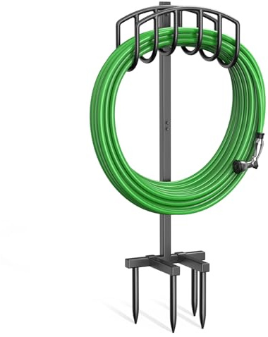 iRhodesy Soporte para Manguera de Jardín de 109,5 cm, Elegante Soporte de Pie, Soporte Metálico Extraíble para Manguera de Jardín, para el Jardín y el Césped