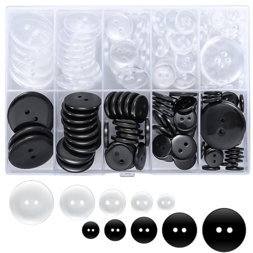 160 Stück Transparenter Knopf, Hemdknöpfe, 4 Löcher Knöpfe Rund zum Nähen, Basteln Harz Knöpfe für Nadeln Stricken Handwerk - 10mm, 13mm, 15mm, 20mm, 25 mm