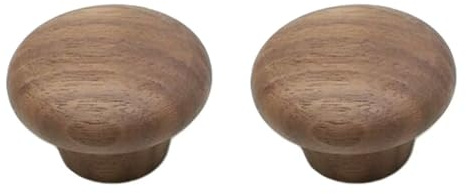 HDJNal Schubladenknöpfe in Pilzform, Walnussholz, 38 mm, Holzknöpfe mit Schrauben, Türknauf aus natürlichem Holz, Möbel, Schrank, Schrank, Schublade, 2 Stück