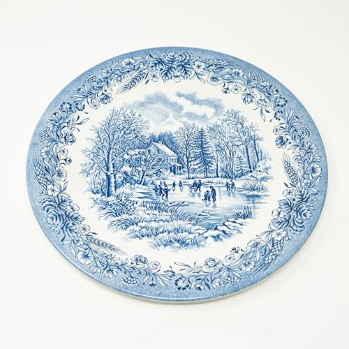 FranquiHOgar - Plato Presentacion - Fuente Redonda - Bandeja - Porcelana China - Motivos Paisajes Ingleses - Apto Lavavajillas - 20 cm - Loza-Ceramica