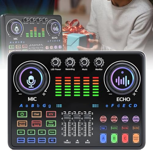 Podcast Sound Board, Voice Changer, Live Broadcast with Three Mobile Phones, Bluetooth Wireless Accompaniment+12 Auxiliary Sound Effects, DJ Equipment for Beginners,1