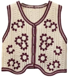 AUKLETBLIEF Damen ärmellose Strickjacke mit V-Ausschnitt und Knopfleiste Kurze Strickweste (DE/NL/SE/PL, Alphanumerisch, L, Regular, Regular, Rot)