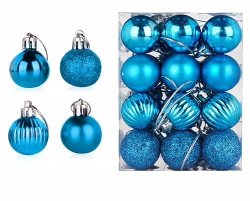 Lot de 24 mini boules de Noël en forme de citrouille de 3 cm pour décoration de sapin de Noël, Halloween, décorations à suspendre, bleu clair