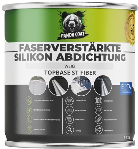 PandaCoat TopBase ST Fiber (1 kg) – Flüssigkunststoff Dichtmittel für Dachfläche mit Glasfasern – Dachflächen, Schornsteine, Fugen, Wohnwagen, Betonplatten, Flächendichtung, Wasserdicht & UV-beständig