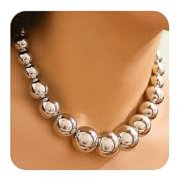 Jumwrit Statement Beaded Choker Necklace Earrings Set Dainty Boho Chunky Chain Pearl Necklace Stud Earrings Punk Big Round Ball Beads Hip Hop Costume Accessories for Women, Zinc, alloy
