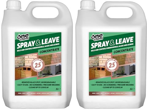 One Chem 2 x 5 Litre Concentrate Spray and Leave - Patio Decking Fencing - Green Mould and Algae Killer - Makes up to 25 Litres