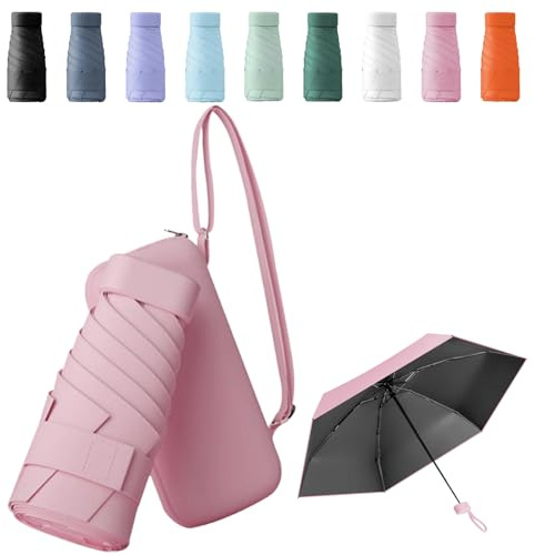 Sykerout Travel Umbrella - Compact, Lightweight, Windproof, UV Protection, with Capsule Case, Perfect for Women's Handbags(pink)