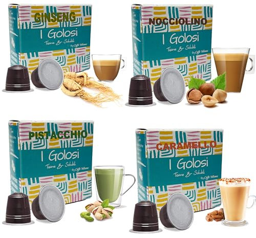 Caffè Vulcanus - 120 capsules solubles aromatisées au ginseng, à la noisette, au caramel et à la pistache - Capsules compatibles avec Nespresso