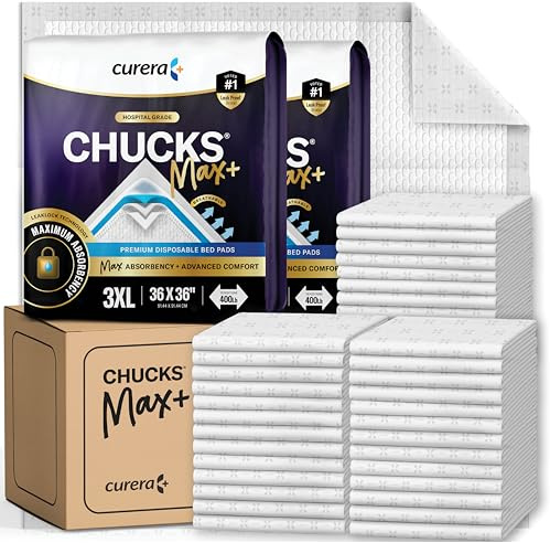 Chucks MAX+ Hospital Bed Pads Disposable Adult 36 x 36 Soft & Breathable Incontinence Pads - XXX-Large Chux Pee Pads for Elderly Adults - Extra Heavy Duty Absorbency Underpads [10x4-Packs = 40]