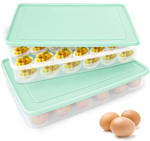 2 contenitori per uova alla diavola con coperchio, portatili, impilabili, in plastica, per cucina, frigorifero, mantiene freschi, Pasqua (48 uova)